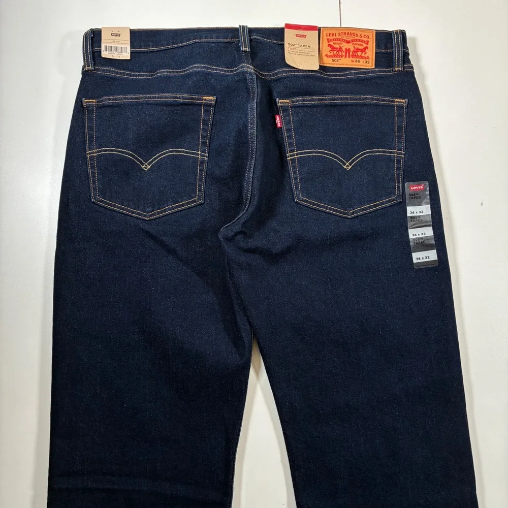 NEW Levi's 502 Taper Jeans 36x32 Dark Wash Indigo Blue Stretch USA Cowboy